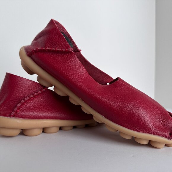 Womens Socofy SlipOn Shoes, Size 38, US7.5 Red Genuine Leather Driving Moccasins - Picture 8 of 8